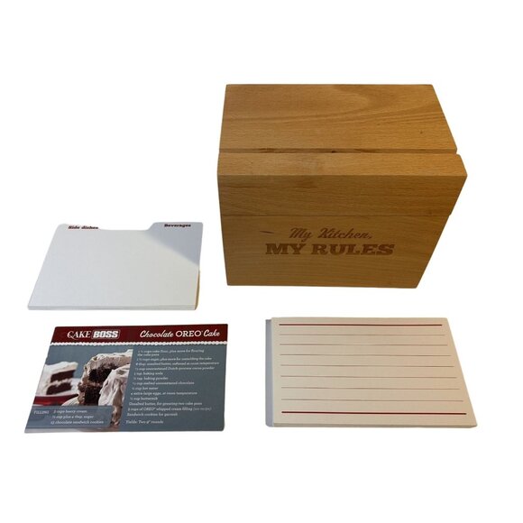 Cake Boss Beechwood Countertop Recipe Box w/Accessories "My Kitchen My Rules" - Picture 6 of 7